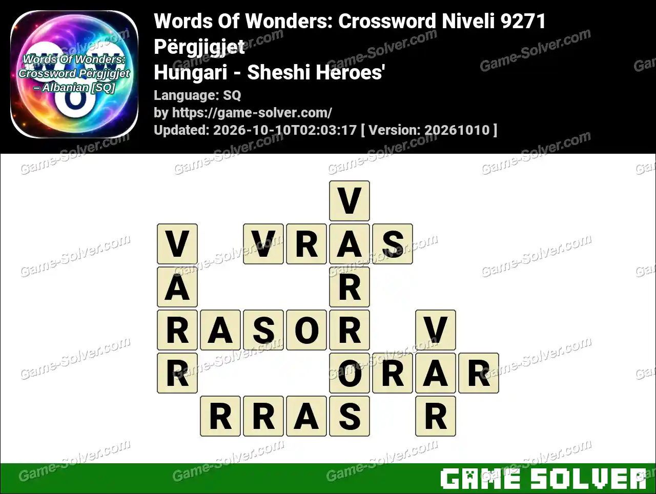 Words Of Wonders: Crossword Niveli 9271 Përgjigjet – Hungari – Sheshi Heroes’